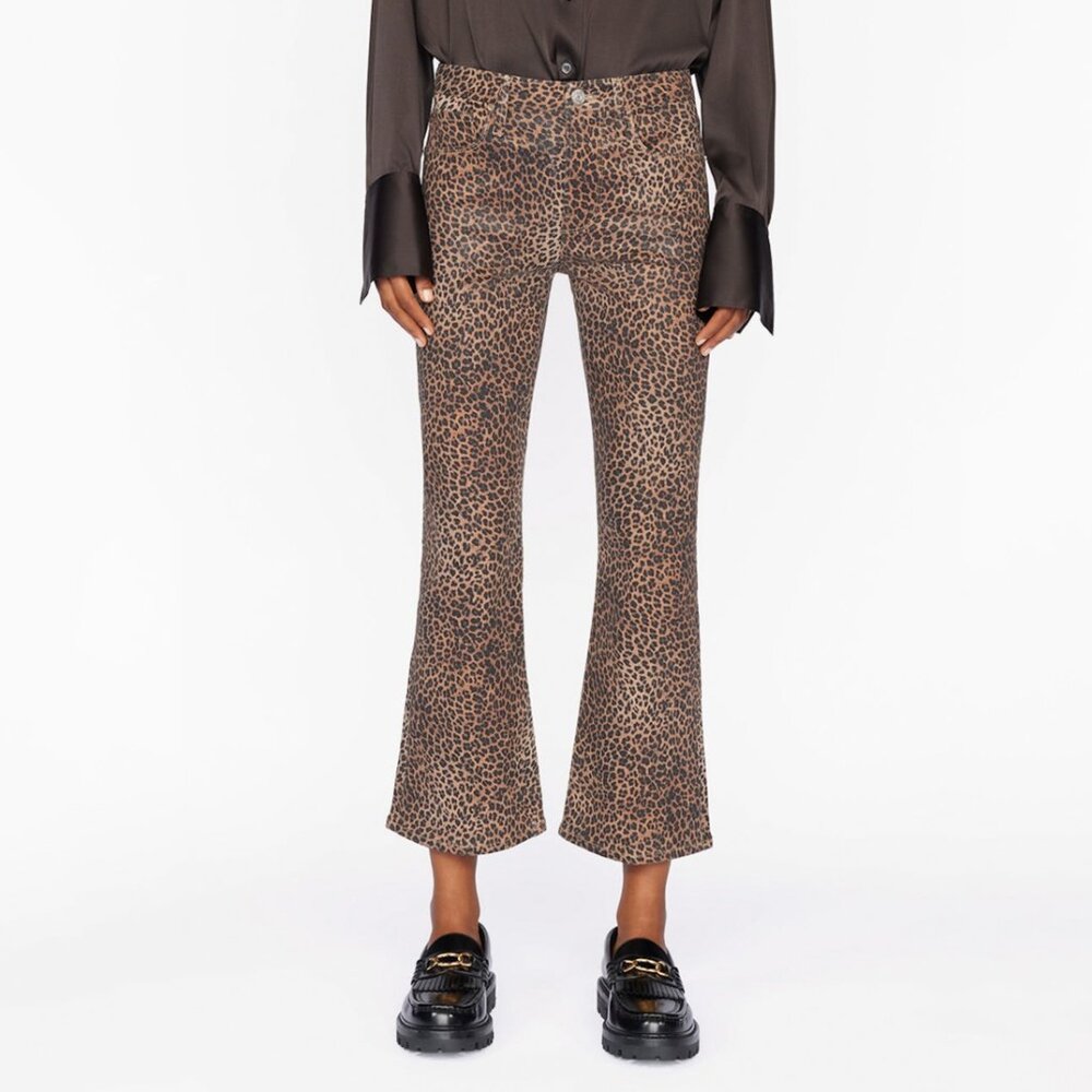 FRAME Le Crop Mini Boot Coated Jeans Leopard Size 24 NEW NWT